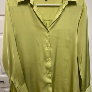 Lime Green Button-Up Blouse Maison D’ Amelia Paris